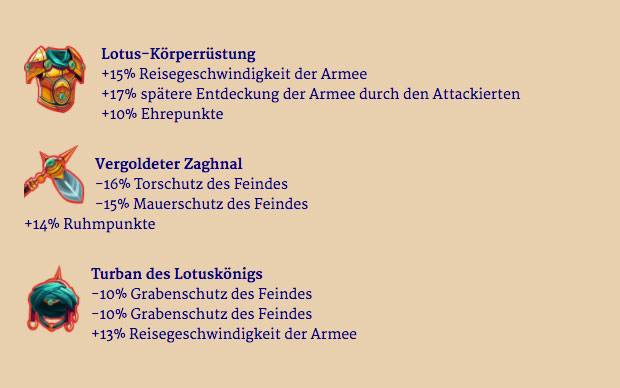 Goodgame Empire Lotuskönig Festival Lotus-Körperrüstung Vergoldeter Zaghnal Turban des Lotuskönigs